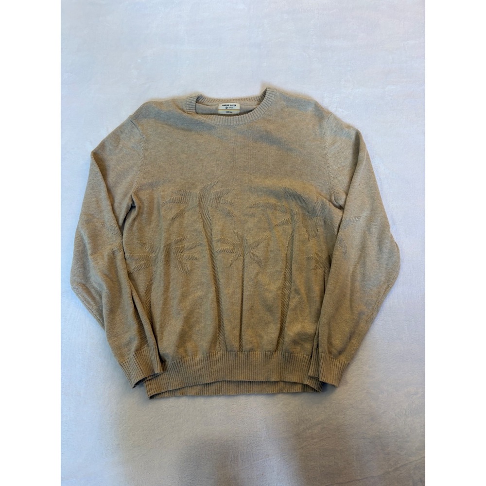 Marine Layer Re-Spun Palm Tree Crew Neck Sweater Tan Beige Mens Medium 16971